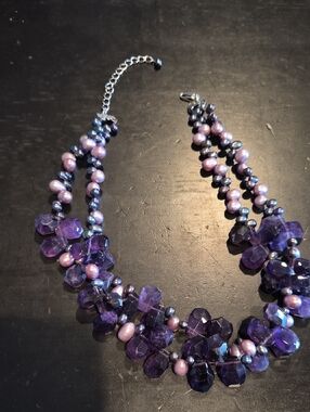 Amethyst Pearls Cluster Diana Venezia Necklace 925
